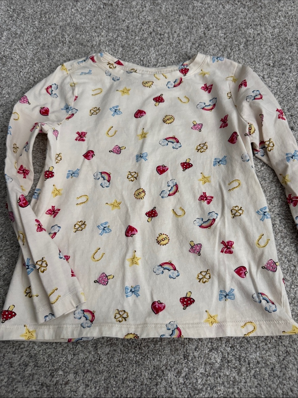 Old Navy Cream Long-Sleeve Tee with Multicolor Icons